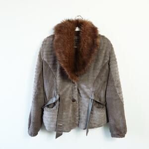 Y2K Vintage Faux Fur Coat Collared Brown XS/SM